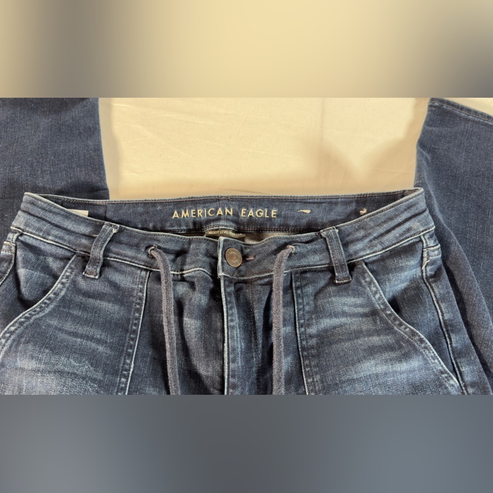 American Eagle Hi-rise jeggings Cargo Denim Pants w!Utility Pockets so 14 short - Picture 2 of 7